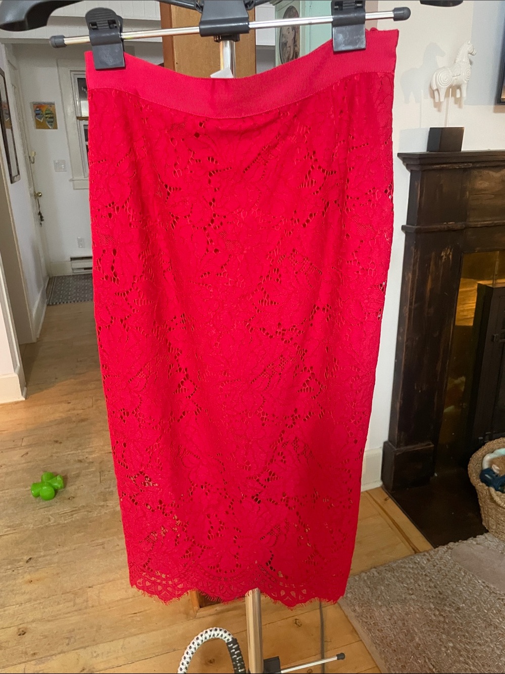 H&M Bright Red Lace Pencil Skirt